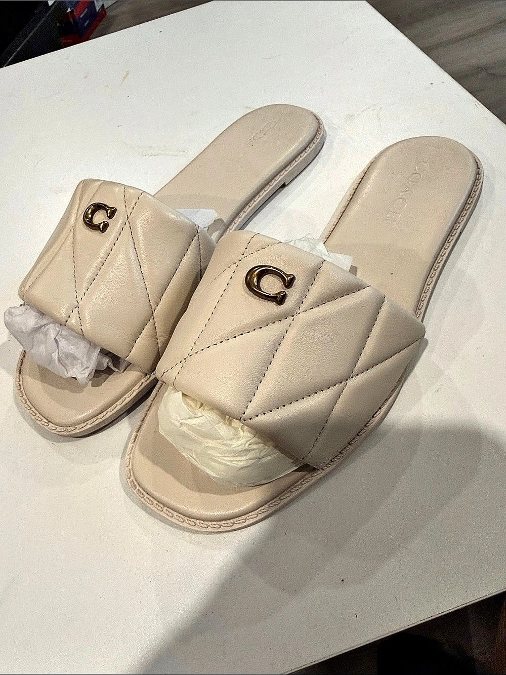 Coach Holly Quilted Leather Sandal Quilted Leather Sandals in Cream US 8 USED